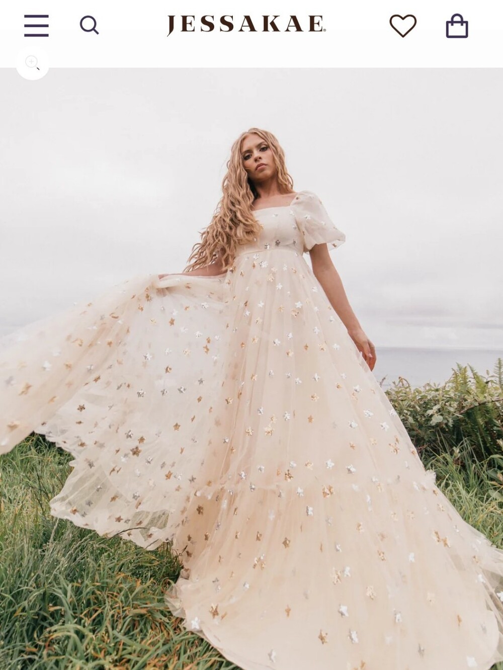 JessaKae Champagne Star-Embellished Tulle Maxi Dress